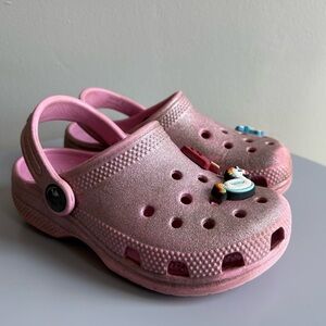 Crocs sparkly pink, Child size 10. Unicorn popsicle jibbitz included.